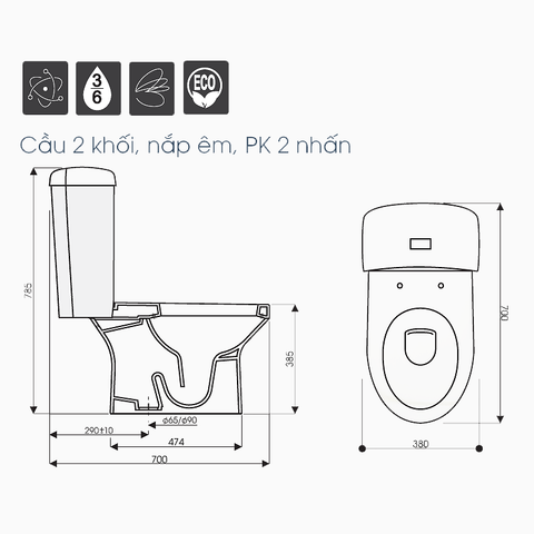  Bàn cầu 2 khối Peach-CD0808 