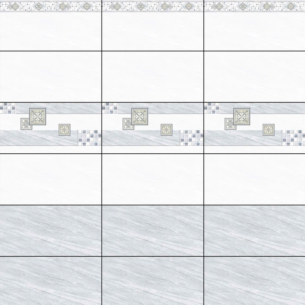 Gạch ốp men bóng vân mây xám viền hoa văn điểm bình hoa TN-HVZF - 40x80