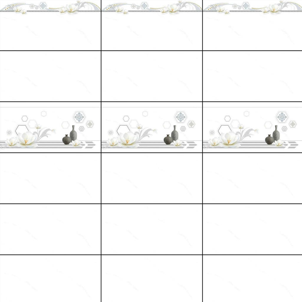 Gạch ốp men bóng trắng vân khói viền hoa văn điểm bình hoa TN-HVD - 40x80