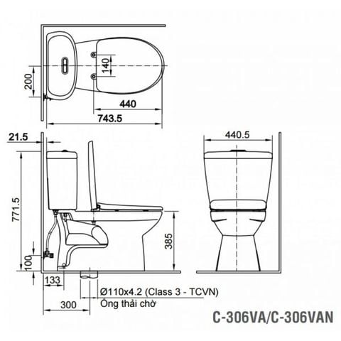  Bàn cầu 2 khối  C306VA/BW1 