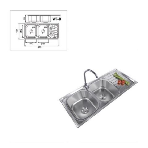  Chậu rửa chén 2 hộc 1 bàn inox 304 WF-D 