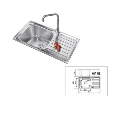  Chậu rửa chén 1 hộc 1 bàn inox 304 WF-N3 