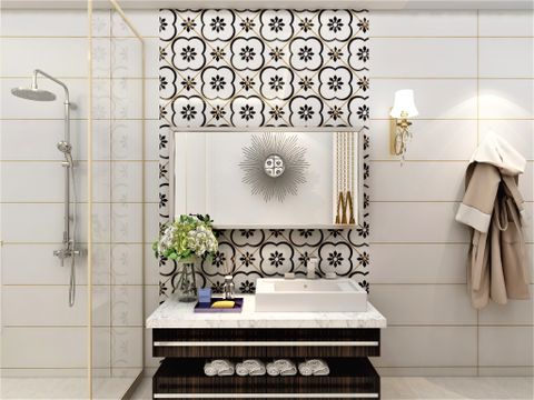  Gạch ốp lát đá bóng kính trang trí bông đen trắng SG-GXZDX - 30x30 