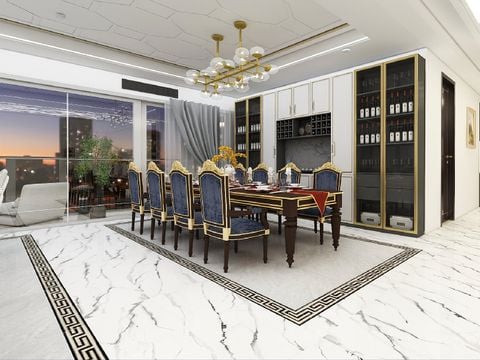  Gạch ốp lát đá bóng kính trắng vân khói khắc kim SG-FNGXGX - 60x120 