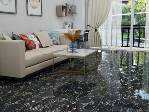  Gạch ốp lát đá bóng kính đen vân cam khắc kim DFVZT-D - 60x120 