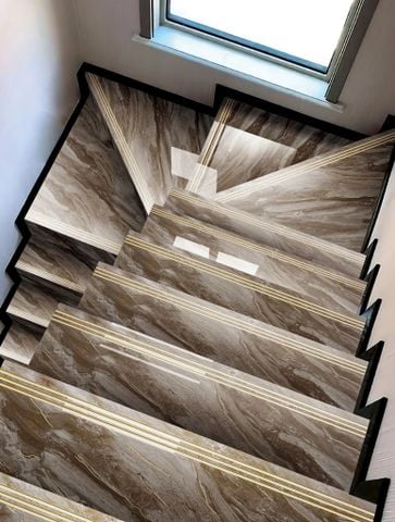  Gạch ốp lát cầu thang nâu vân khói nhũ vàng  LT-HTFDV-D - 47x120 
