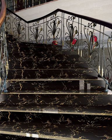  Gạch cầu thang đen vân cam nhũ vàng LT-HTNZT-D - 47x120 