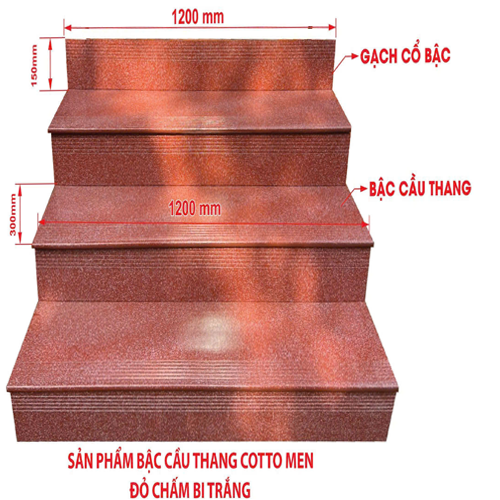Gạch ốp lát cầu thang giả đá đỏ chấm bi trắng