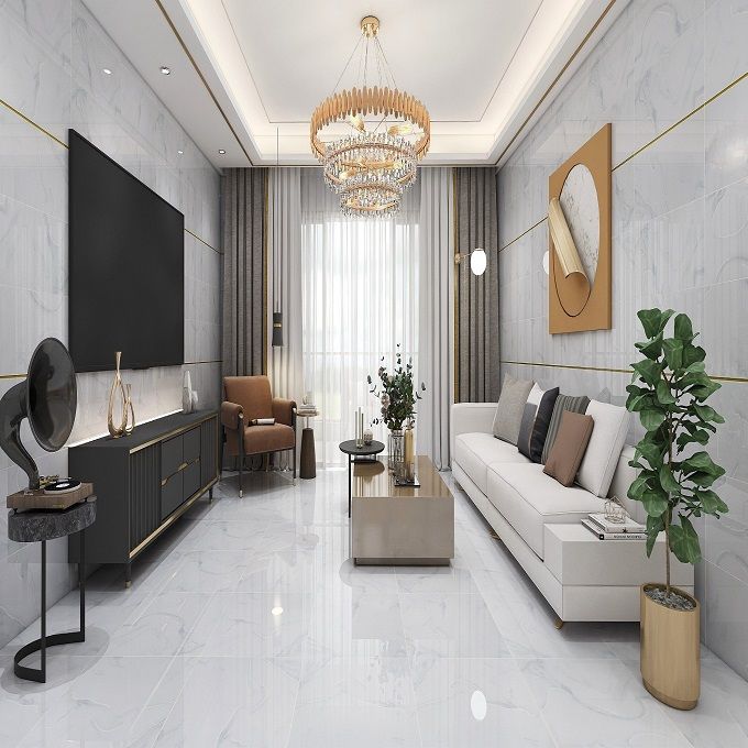 Gạch lát nền đá bóng kính vân đá trắng vân xanh khắc kim GDL-NNZDF - 60x60