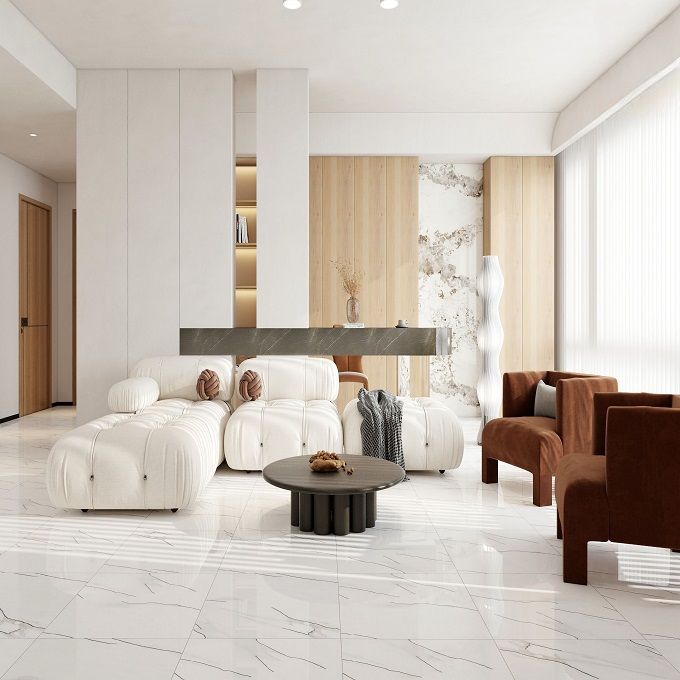 Gạch lát nền đá bóng kính trắng vân khói khắc kim GDL NNZZV - 60x60