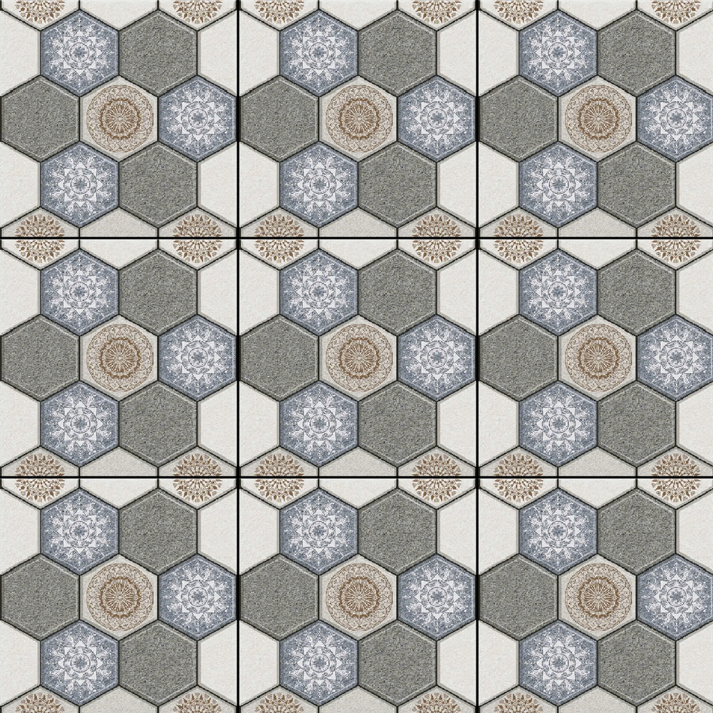 Gạch lát nền sân vườn men mờ hoa văn xám GHCM-MZZH - 50x50