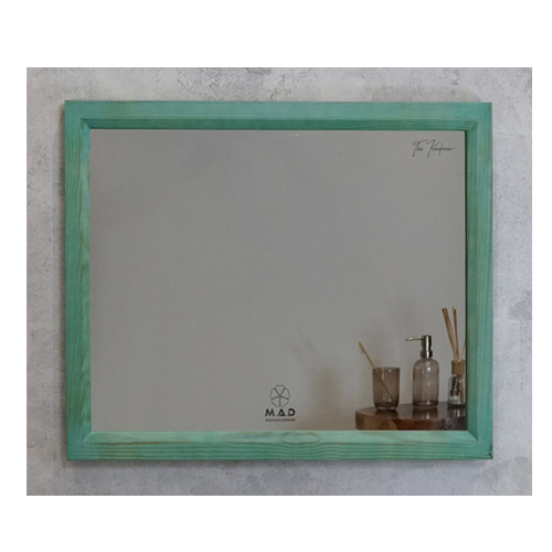 Gương soi treo tường chữ nhật ngang khung gỗ thông sơn màu xanh