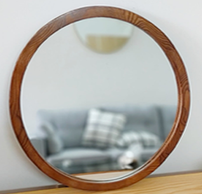 Gương soi treo tường tròn khung gỗ ốc chó