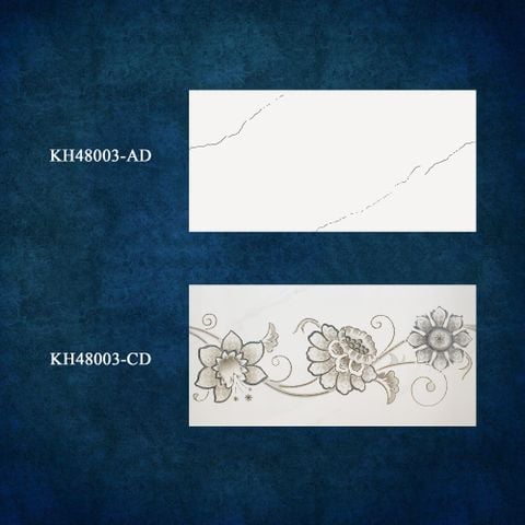  Gạch ốp tường đá bóng kính trắng vân khói khắc kim điểm hoa KH-HVZZG - 40x80 