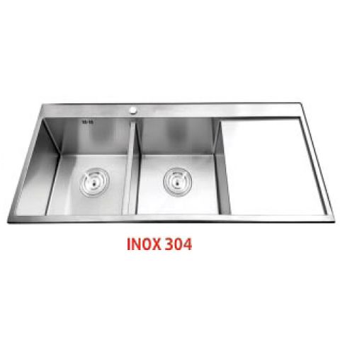  Chậu rửa chén 2 hộc 1 bàn inox 304 KS-10048 