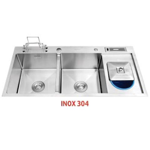  Chậu rửa chén 2 hộc 1 bàn inox 304 KS-10048VD 
