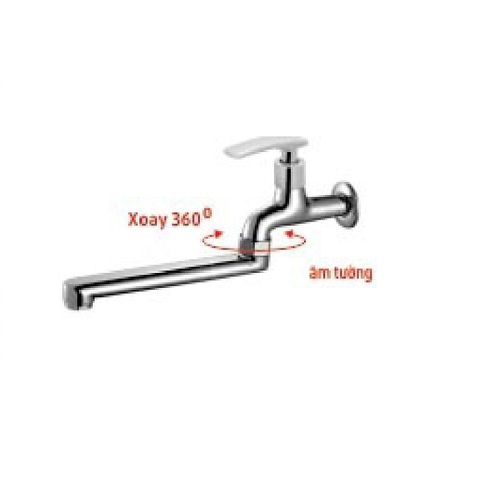  Vòi rửa chén lạnh âm tường đồng thau mạ crome (xoay 360 độ) KS - 2253 