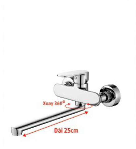  Vòi rửa chén nóng lạnh âm tường đồng thau mạ crome (xoay 360 độ) KS - 2312N 