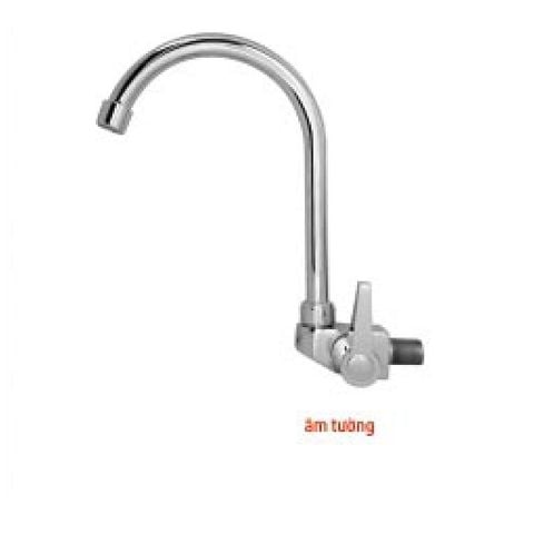  Vòi rửa chén lạnh âm tường đồng thau mạ crome KS - 2342 
