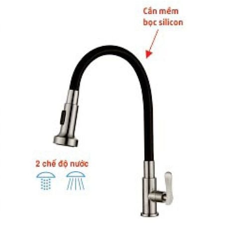  Vòi rửa chén lạnh cần mềm bọc silicon inox 304 (2 chế độ nước) KS- 5344D 