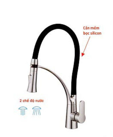  Vòi rửa chén nóng lạnh cần mềm bọc silicon inox 304 (2 chế độ nước) KS - 5389M 