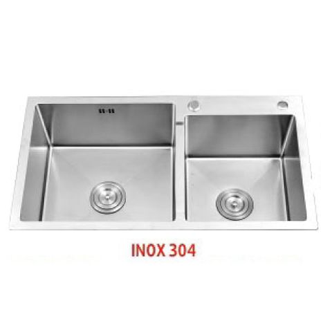  Chậu rửa chén inox 304 (1 hộc lớn và 1 hộc nhỏ) KS-8245L 