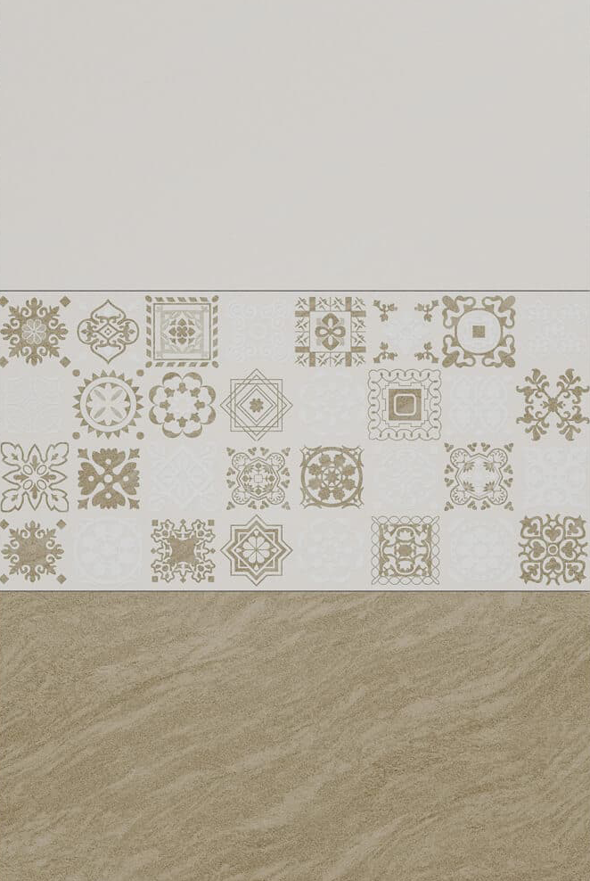 Gạch ốp men bóng vân đá vàng điểm hoa văn KTM- GXVG - 30x60