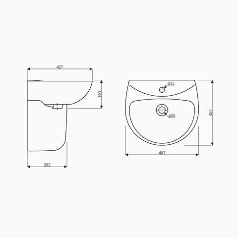  Lavabo treo tường LT04 + chân treo tường PT0400T 