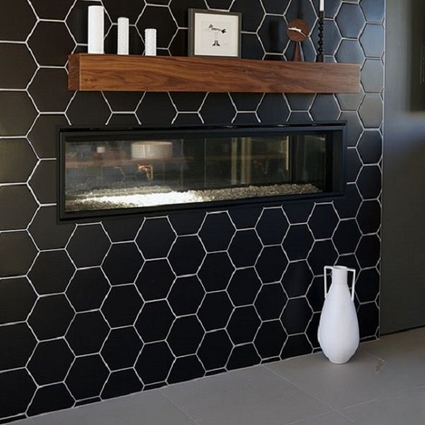 Gạch trang trí lục giác đá mờ đen trơn N-FGZT - 20x23
