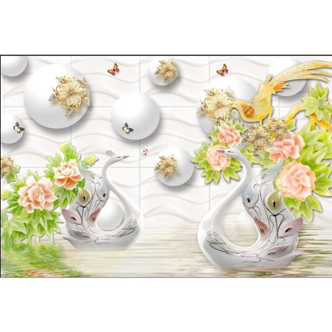  Gạch tranh thiên nga và hoa NT-1542 