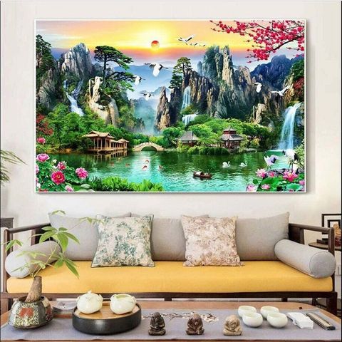  Gạch tranh đính đá phong cảnh NT1447 