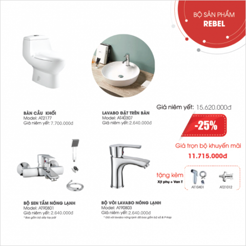  Combo Thiết Bị Vệ Sinh 6 Món REBEL 