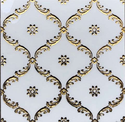  Gạch ốp lát đá bóng kính trang trí hoa văn trắng nhũ vàng SG-GXZDZ - 30x30 