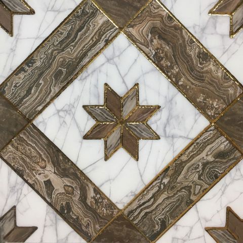  Gạch ốp lát đá bóng kính trang trí hoa văn xám nâu nhũ vàng SG-GXZFV - 30x30 