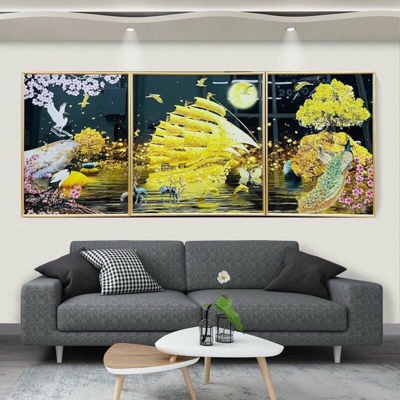 Gạch tranh đính đá treo tường thuận buồm xuôi gió 09
