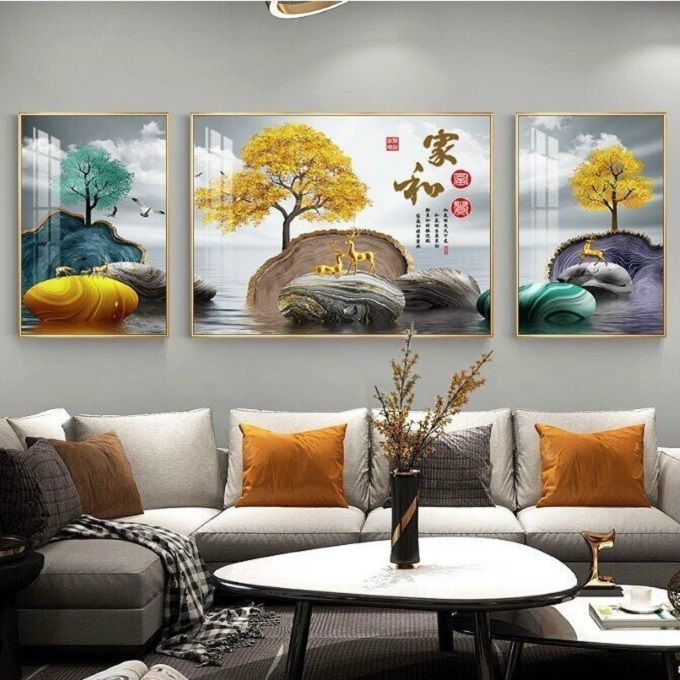 Tranh đính đá con hưu và cây tuần lộc vàng TGH - 12167