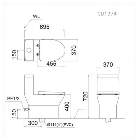  Bàn cầu liền khối thông minh CD1374 + TAF400H 