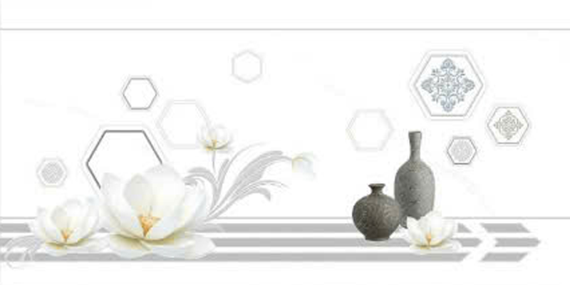 Gạch ốp men bóng trắng vân khói viền hoa văn điểm bình hoa TN-HVD - 40x80