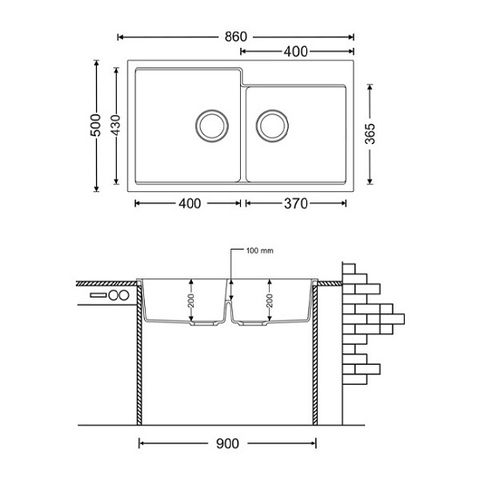  Chậu rửa chén đá 2 hộc TOE2-N200 