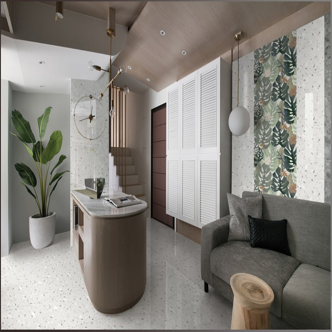 Gạch trang trí đá bóng kính điểm lá xanh US-NVNF - 60x120
