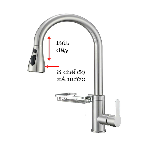 Vòi rửa chén nóng lạnh dây rút inox 304 KS-5355DR