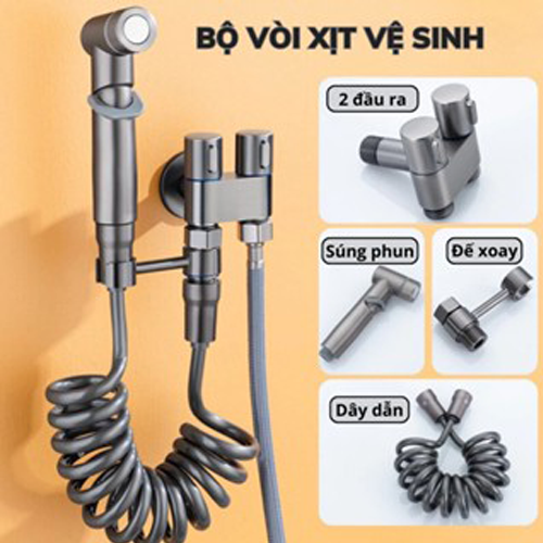 Bộ Vòi Xịt Vệ Sinh Tăng Áp Chia Hai Đầu Nước Inox 304