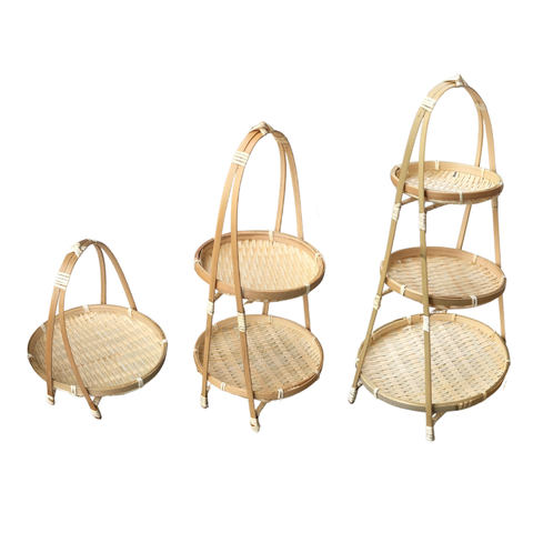 Round Bamboo Wicker Serving Tray