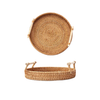 Round Rattan Tray with Handles