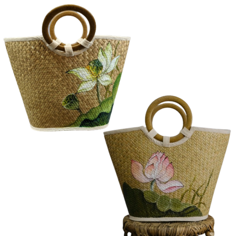 Seagrass Handbag with Lotus