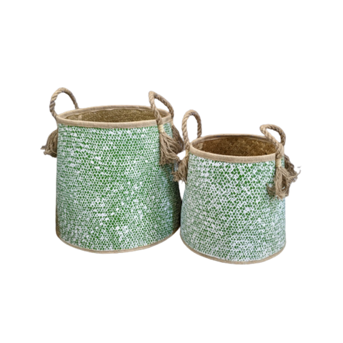 Seagrass Round Storage Basket (green)