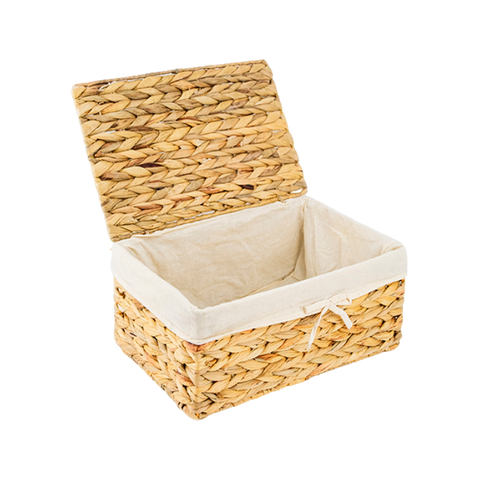 Water Hyacinth Rectangular Storage Basket with Lid