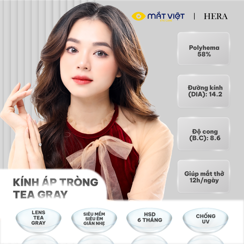 Kính áp tròng dùng 6 tháng Hera màu Tea Grey (Lẻ 1 miếng)