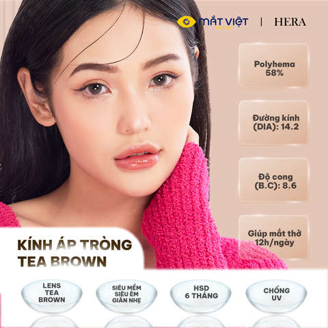 Kính áp tròng dùng 6 tháng Hera màu Tea Brown (Lẻ 1 miếng)