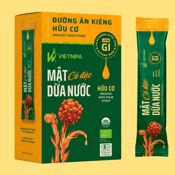  [Thành phố Hồ Chí Minh] Mật Dừa Nước Cô Đặc VIETNIPA hữu cơ - Hộp 10 gói (15gr /gói) 